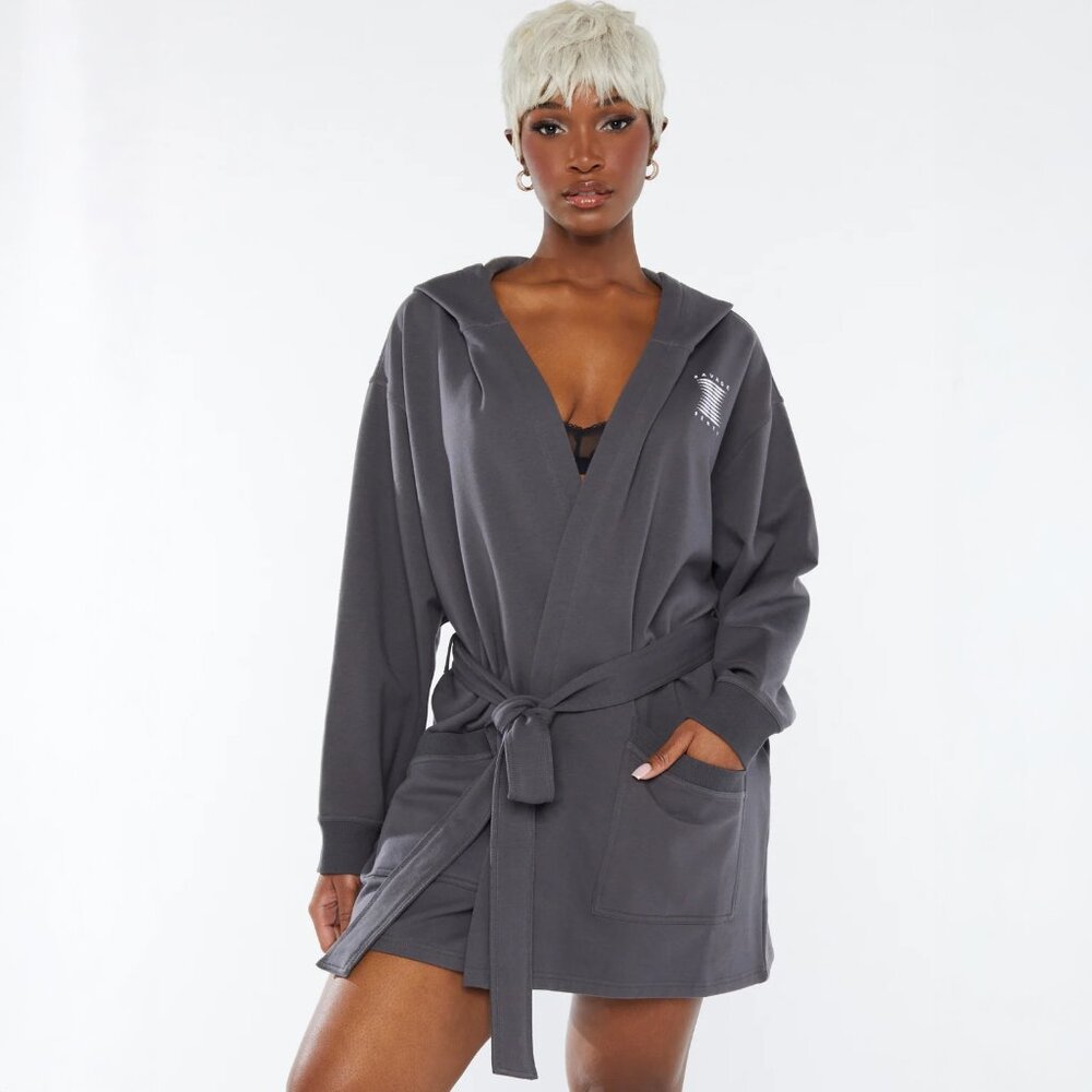 NWT Savage X Fenty Grey Forever Savage Showgirl Short Robe, Size M/L